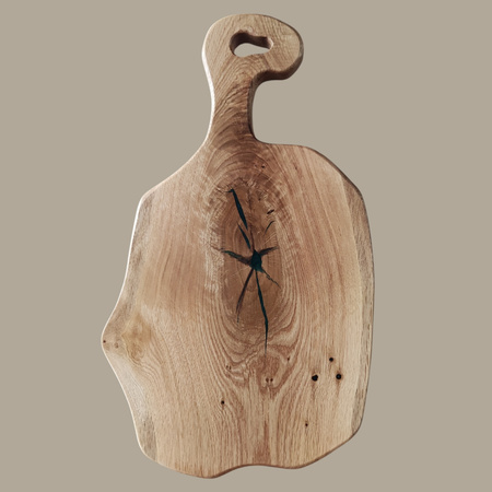 Deska do serwowania z zieloną żywicą i rączką – dębowa, naturalny kształt