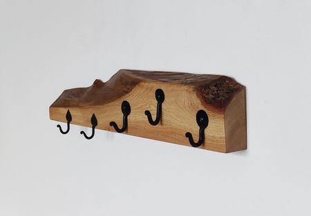 WIESZAK ścienny na ubrania dębowy – kute uchwyty – 59 cm