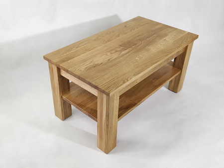 STOLIK kawowy dębowy z półką – masywna ława do salonu z litego dębu 90×50 cm