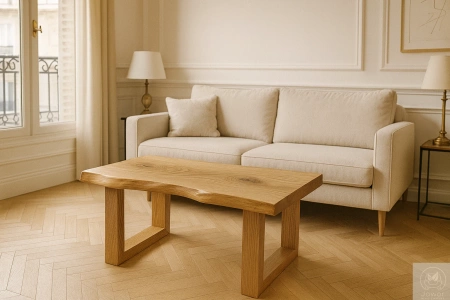 STOLIK kawowy dębowy Monolit – blat z jednego kawałka litego dębu 90×40 cm