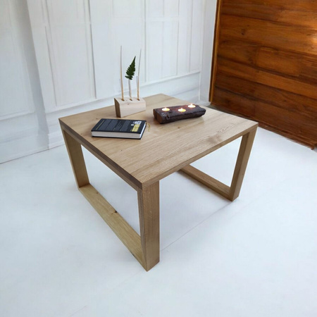 STOLIK kawowy dębowy kwadratowy – lity dąb, blat czysty lub dziki 70×70 cm