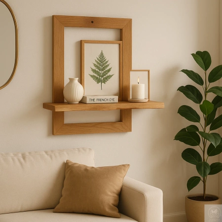 PÓŁKA dekoracyjna na ścianę z ramą dębową – designerska, ręcznie wykonana