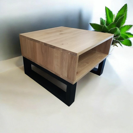 Stolik kawowy dębowy z półką – lity dąb, nowoczesny design, do salonu