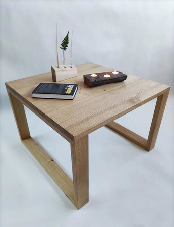 STOLIK kawowy dębowy kwadratowy – lity dąb, blat czysty lub dziki 70×70 cm