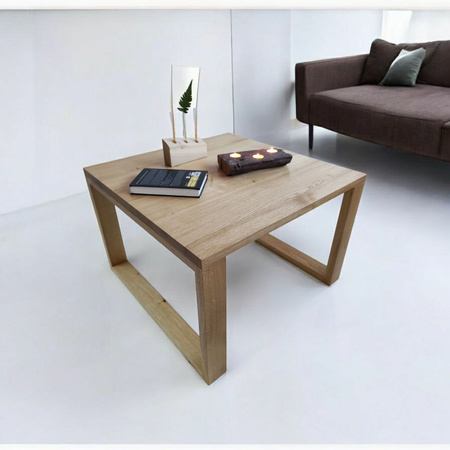 STOLIK kawowy dębowy kwadratowy – lity dąb, blat czysty lub dziki 70×70 cm