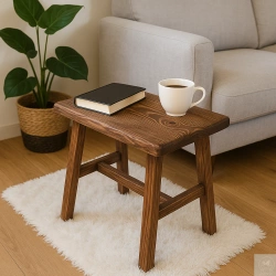 STOLIK kawowy sosnowy postarzany – rustykalna ławeczka z litego drewna 48×28 cm