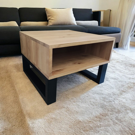 Stolik kawowy dębowy z półką – lity dąb, nowoczesny design, do salonu