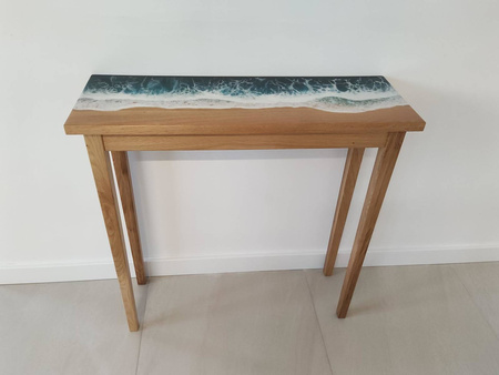 KONSOLA dębowa z żywicą – fale oceanu, 80 cm