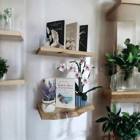 Półka dębowa wisząca 40 cm – z naturalną krawędzią, lite drewno