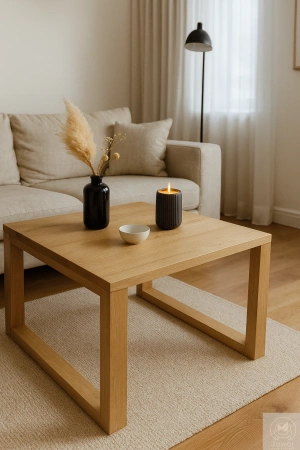 STOLIK kawowy dębowy kwadratowy – lity dąb, blat czysty lub dziki 70×70 cm