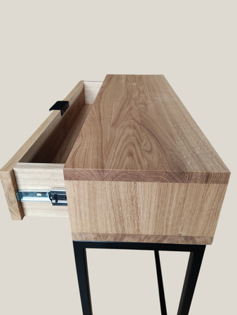 KONSOLA dębowa z szufladą 80 cm – loft, czarny stelaż