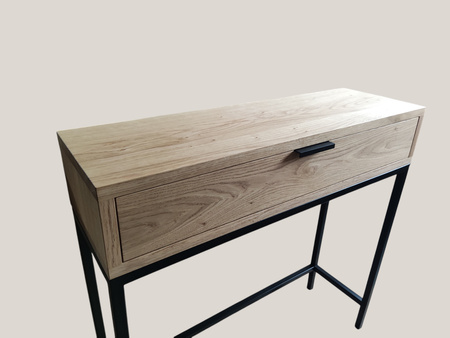 KONSOLA dębowa z szufladą 80 cm – loft, czarny stelaż