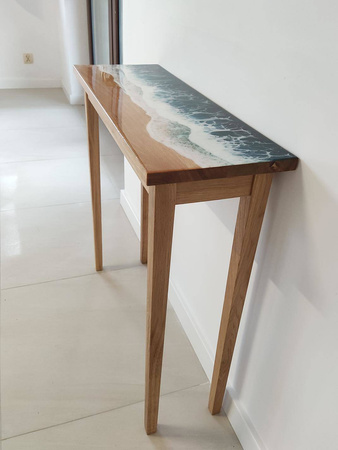 KONSOLA dębowa z żywicą – fale oceanu, 80 cm