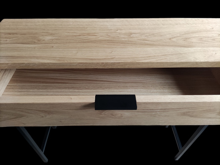KONSOLA dębowa z szufladą 80 cm – loft, czarny stelaż
