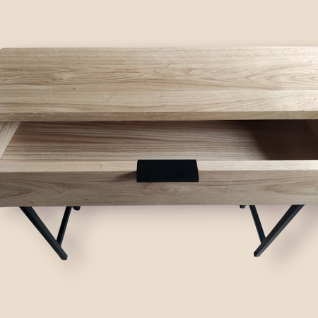 KONSOLA dębowa z szufladą 80 cm – loft, czarny stelaż