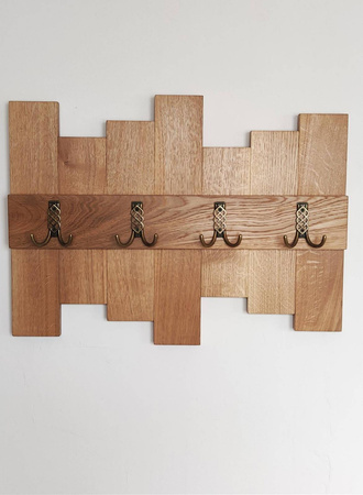 WIESZAK ścienny na ubrania dębowy – stare złoto – 60 cm