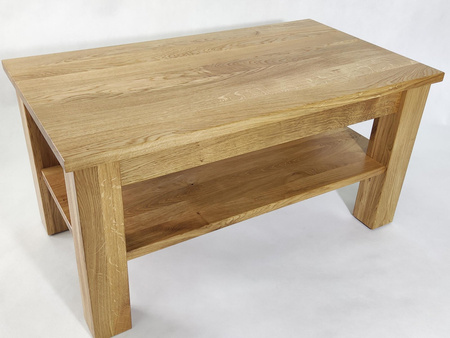 STOLIK kawowy dębowy z półką – masywna ława do salonu z litego dębu 90×50 cm
