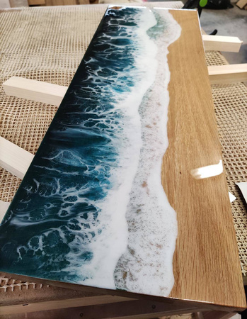 KONSOLA dębowa z żywicą – fale oceanu, 80 cm