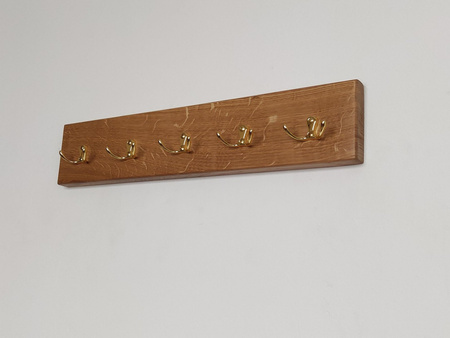 WIESZAK ścienny dębowy na ubrania – do przedpokoju – złote uchwyty 70 cm