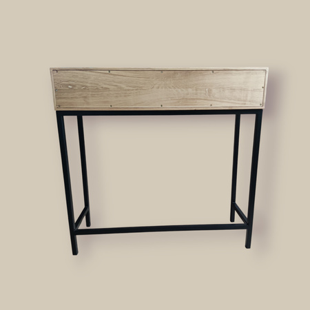 KONSOLA dębowa z szufladą 80 cm – loft, czarny stelaż