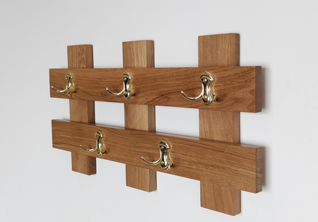 WIESZAK ścienny na ubrania dębowy – złote uchwyty – 65 cm