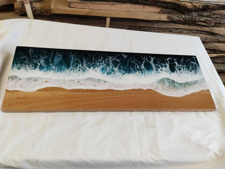KONSOLA dębowa z żywicą – fale oceanu, 80 cm