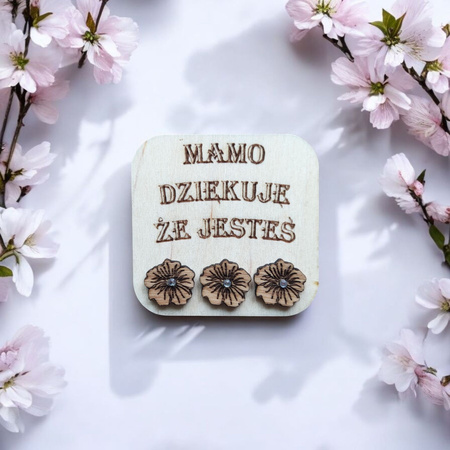 KOLCZYKI kwiaty z drewna – z cyrkonią, naturalne i lekkie