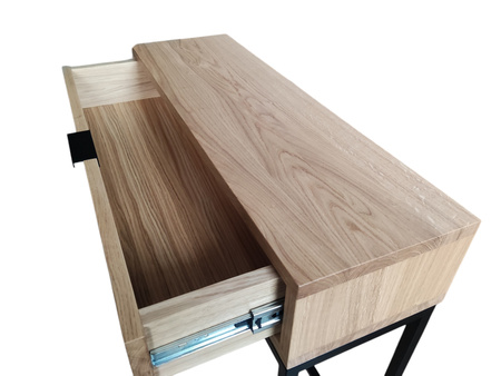 KONSOLA dębowa z szufladą 80 cm – loft, czarny stelaż