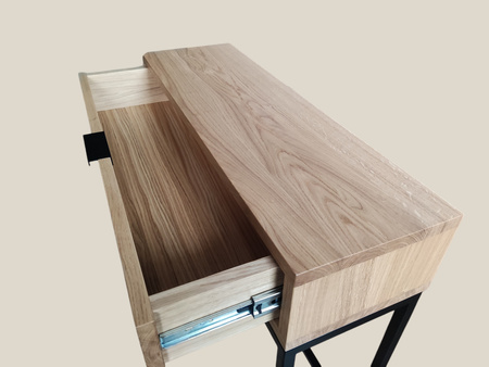 KONSOLA dębowa z szufladą 80 cm – loft, czarny stelaż