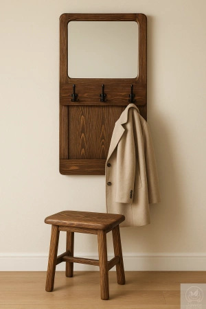 STOLIK kawowy sosnowy postarzany – rustykalna ławeczka z litego drewna 48×28 cm