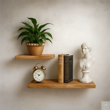 PÓŁKI dębowe na ścianę – komplet 30 i 50 cm, naturalna krawędź, lity dąb