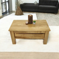 STOLIK kawowy dębowy z półką – masywna ława do salonu z litego dębu 90×50 cm
