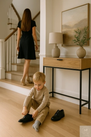 KONSOLA dębowa z szufladą – loft, czarny stelaż, 80–100 cm