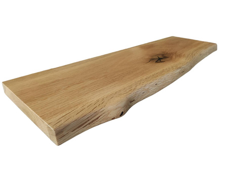Półki dębowe z korą – komplet 30 cm i 50 cm, naturalna krawędź, lite drewno
