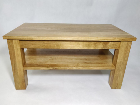 STOLIK kawowy dębowy z półką – masywna ława do salonu z litego dębu 90×50 cm