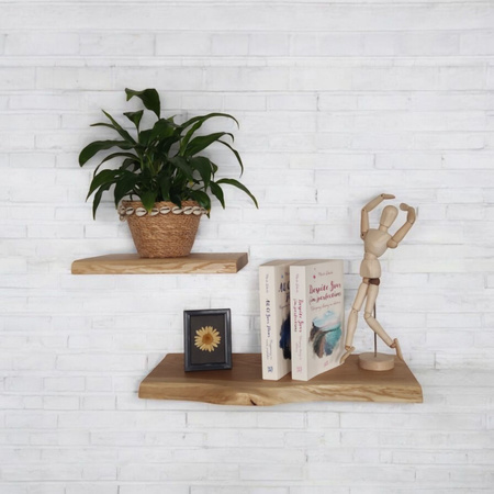 Półki dębowe z litego drewna – komplet 30 i 50 cm z naturalną krawędzią