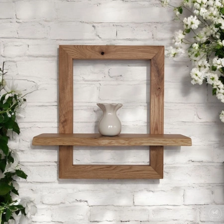 PÓŁKA dekoracyjna na ścianę z ramą dębową – designerska, ręcznie wykonana