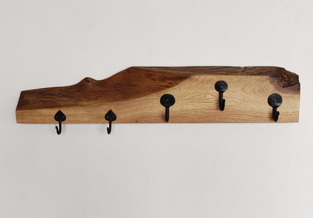 WIESZAK ścienny na ubrania dębowy – kute uchwyty – 59 cm