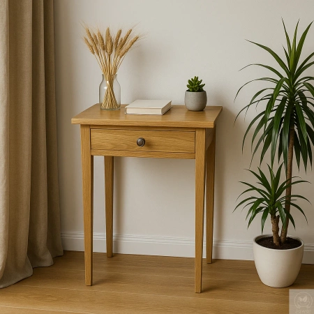 KONSOLA dębowa z szufladą 50 cm – mała, wąska