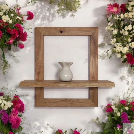 PÓŁKA dekoracyjna na ścianę z ramą dębową – designerska, ręcznie wykonana