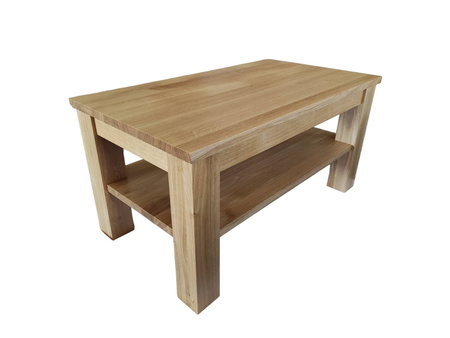 STOLIK kawowy dębowy z półką – masywna ława do salonu z litego dębu 90×50 cm