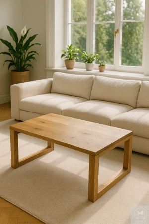 STOLIK kawowy dębowy z żywicą epoksydową – rustykalny lity dąb 90×56 cm