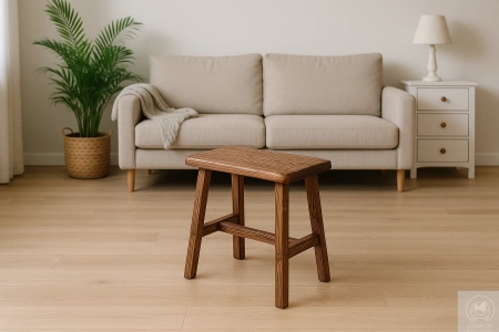 STOLIK kawowy sosnowy postarzany – rustykalna ławeczka z litego drewna 48×28 cm