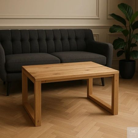 STOLIK kawowy dębowy z żywicą epoksydową – rustykalny lity dąb 90×56 cm