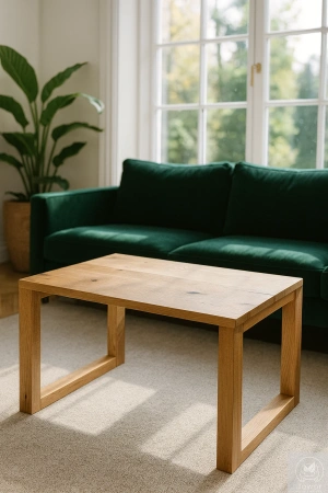 STOLIK kawowy dębowy z żywicą epoksydową – rustykalny lity dąb 90×56 cm