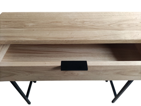 KONSOLA dębowa z szufladą 80 cm – loft, czarny stelaż