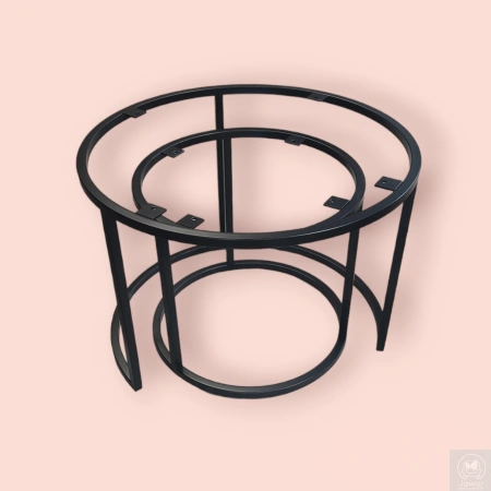 STOLIKI kawowe dębowe okrągłe – zestaw 2w1 na metalowym stelażu