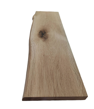 Półki dębowe z korą – komplet 30 cm i 50 cm, naturalna krawędź, lite drewno