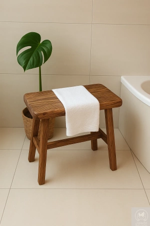 STOLIK kawowy sosnowy postarzany – rustykalna ławeczka z litego drewna 48×28 cm