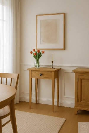 KONSOLA dębowa z szufladą 50 cm – mała, wąska